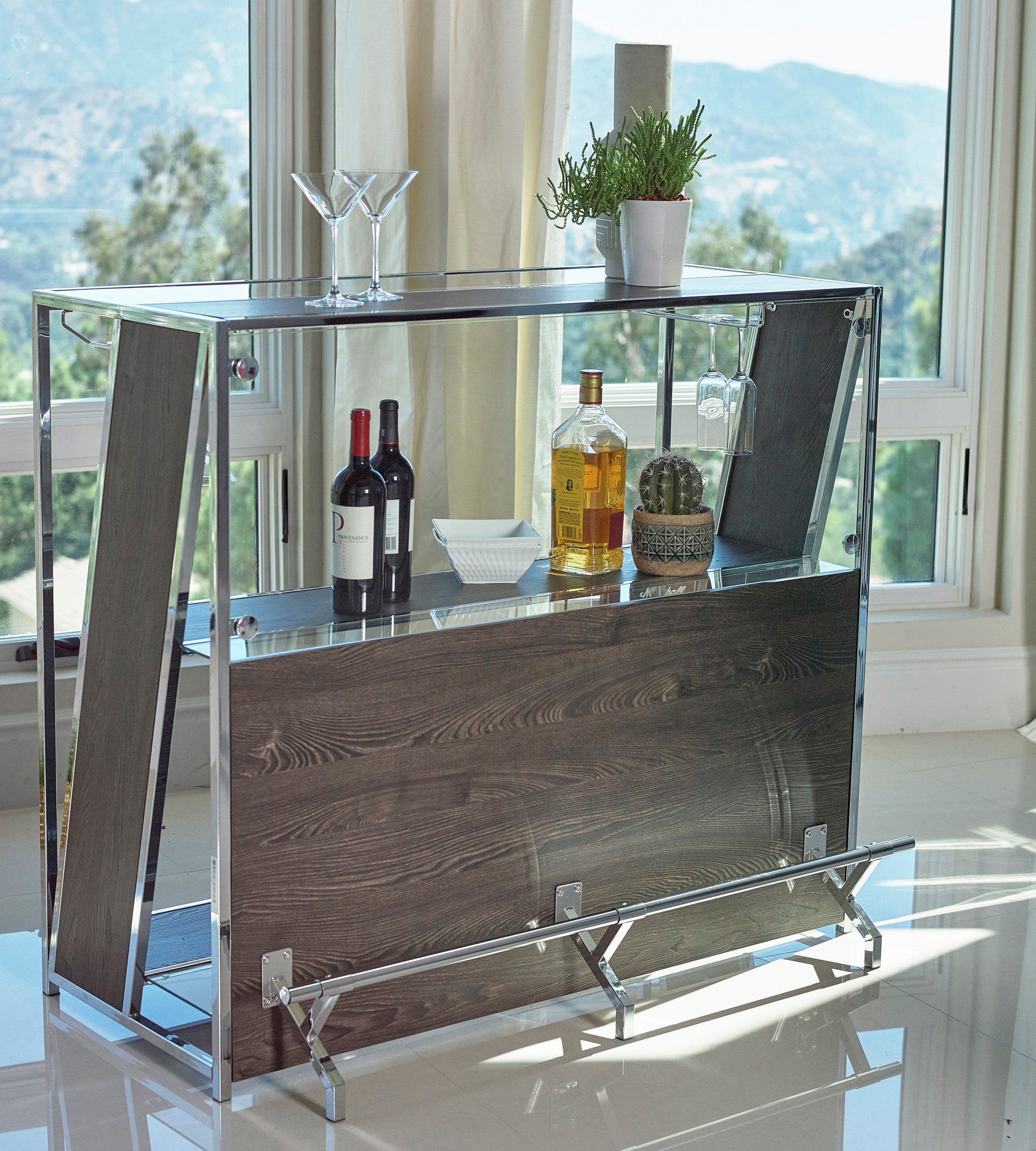 2-Shelf Bar Unit With Footrest Dark Oak