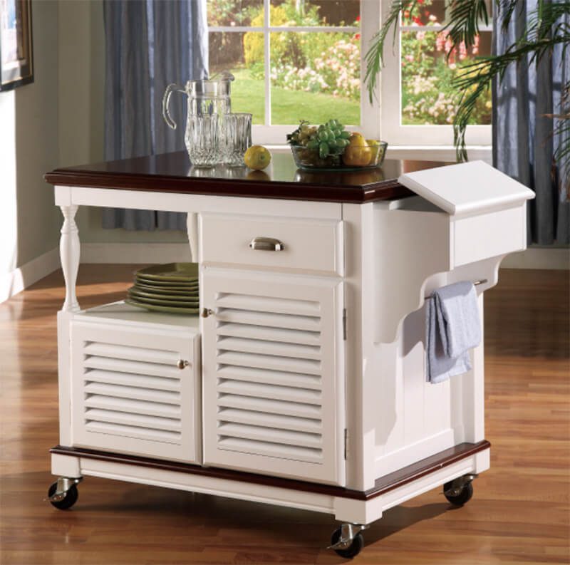 2-door kitchen cart merlot and white