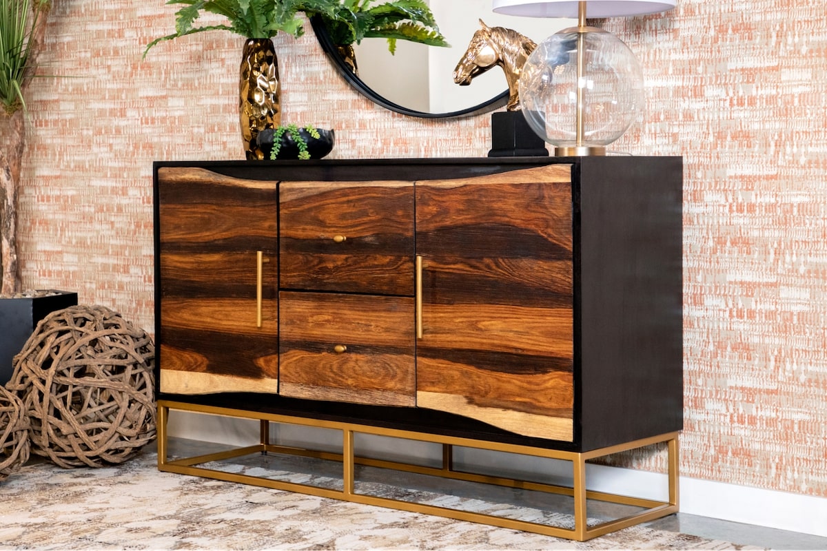 Black furniture: 2-drawer Accent Cabinet Black Walnut and Gold