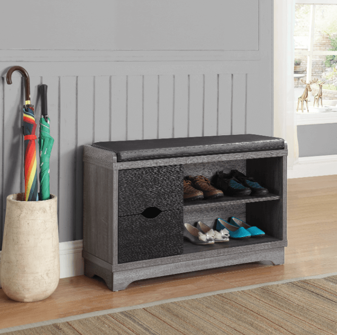 2-drawer storage bench medium brown and black