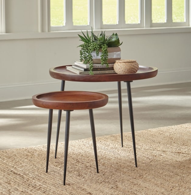 2-piece Nesting Table Set Cinnamon and Gunmetal