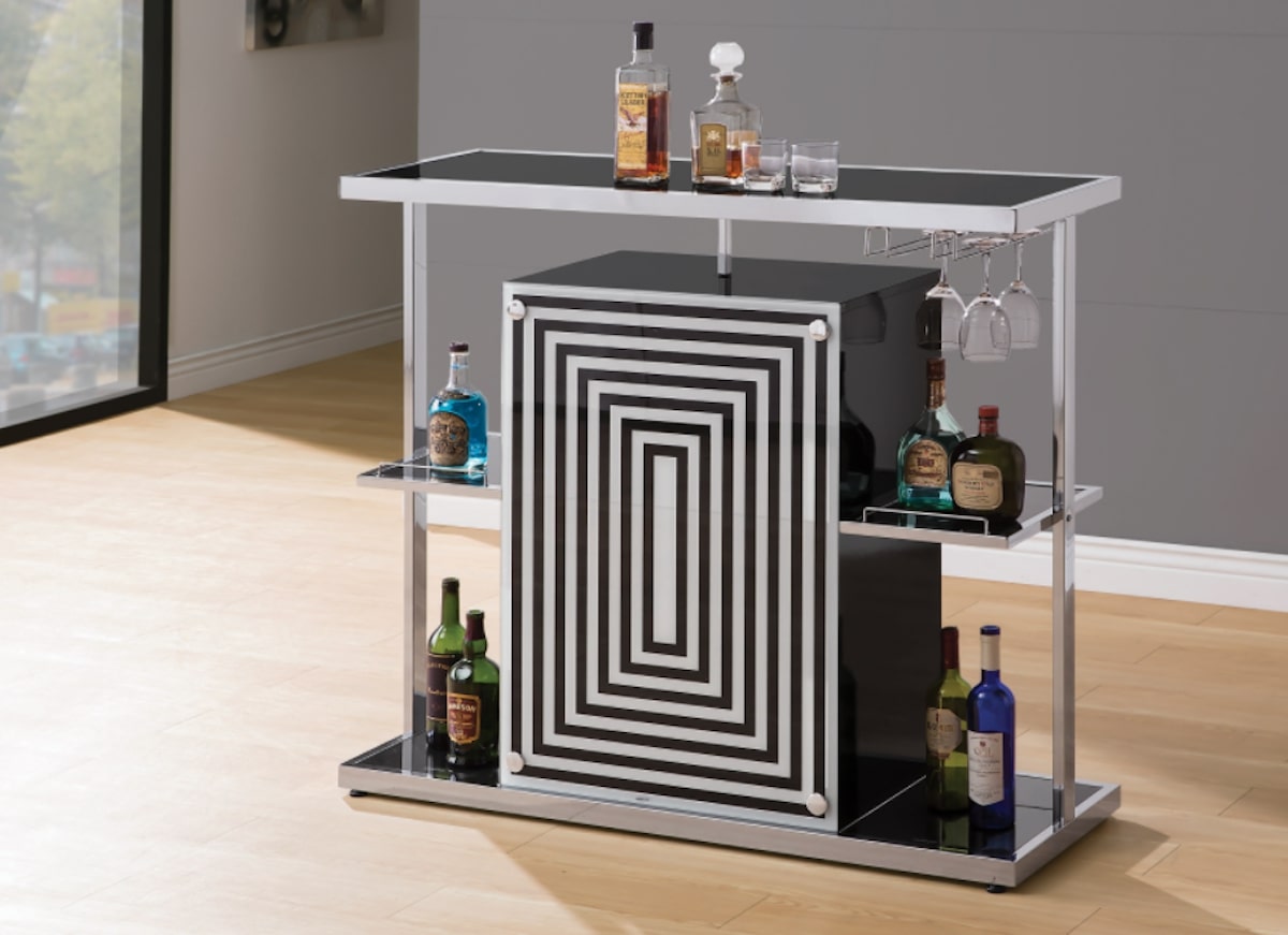 A home bar unit makes it easy to mix drinks, entertain friends, and enjoy an occasional nightcap.