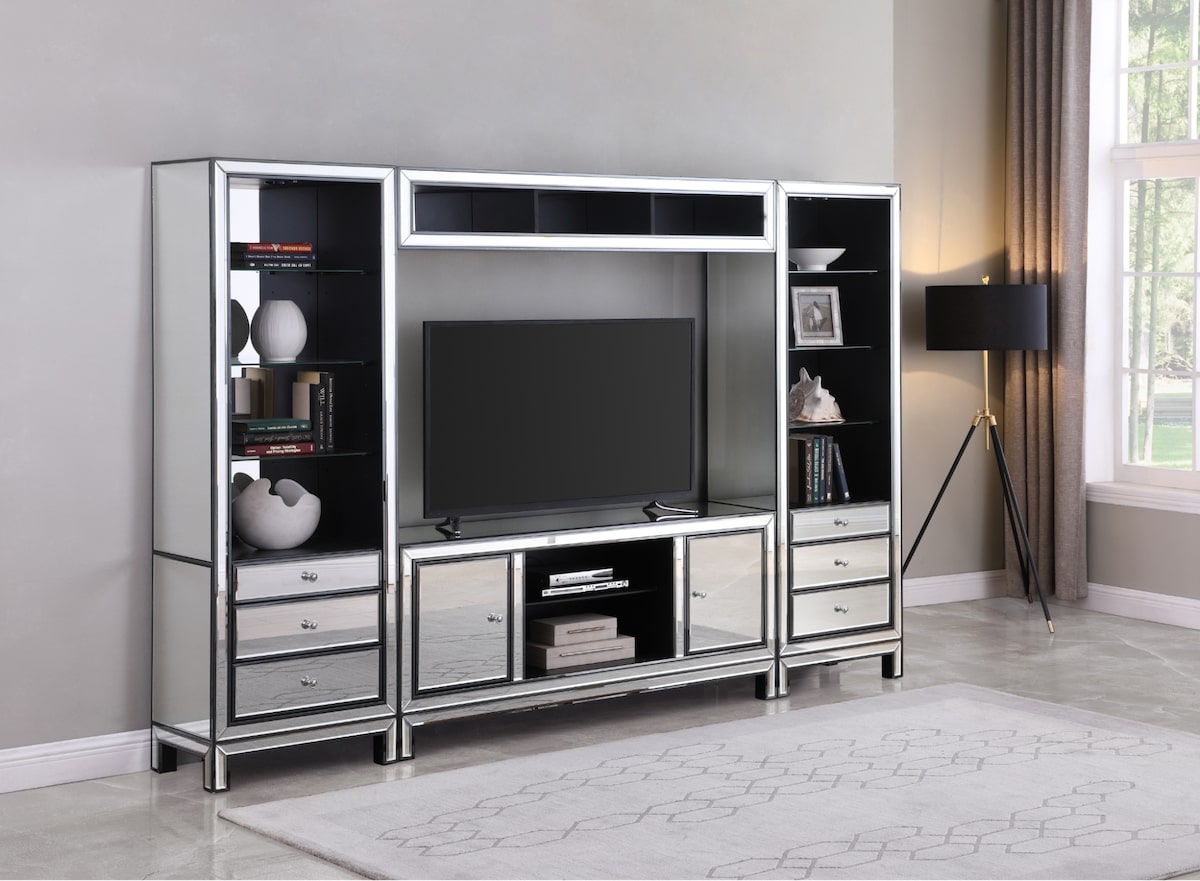 How to decorate an entertainment center: 3-compartment Bridge Black Titanium and Silver