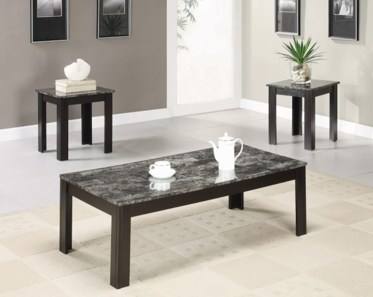 Snack tables: 3-piece Faux-marble Top Occasional Table Set Black