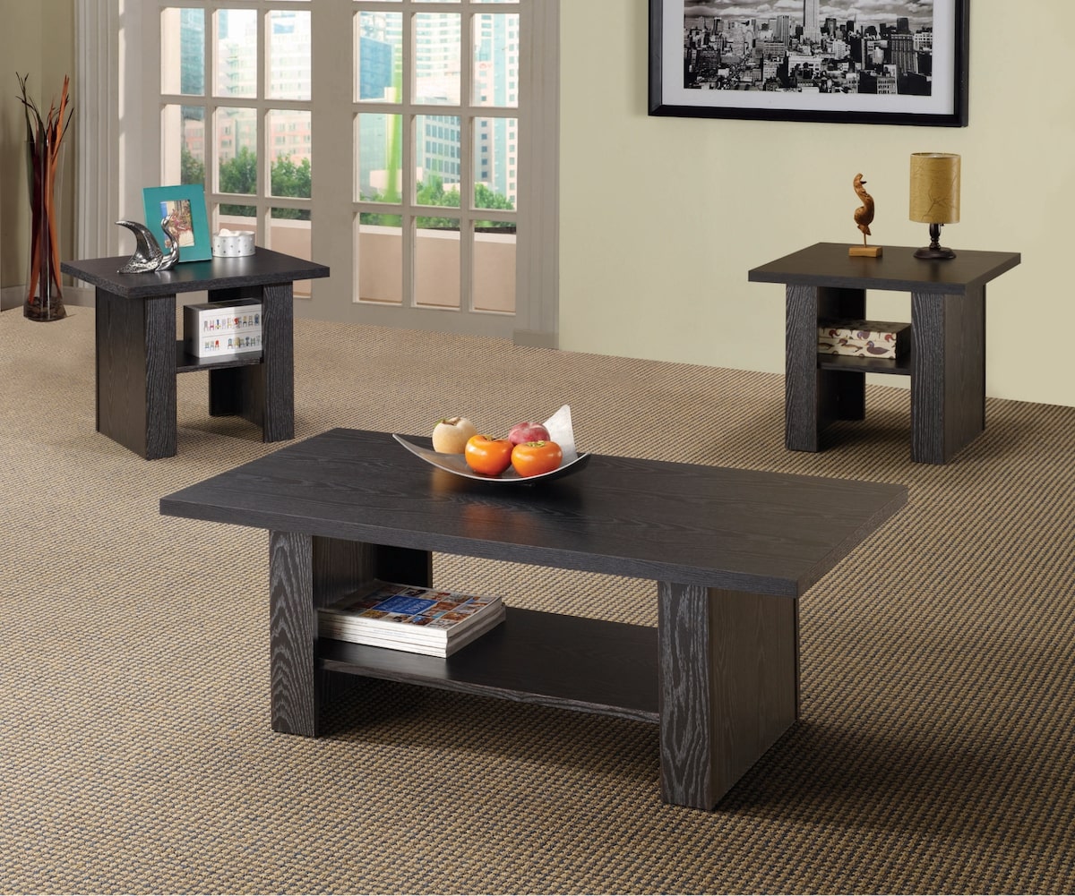 Black furniture: 3-piece Occasional Table Set Black Oak