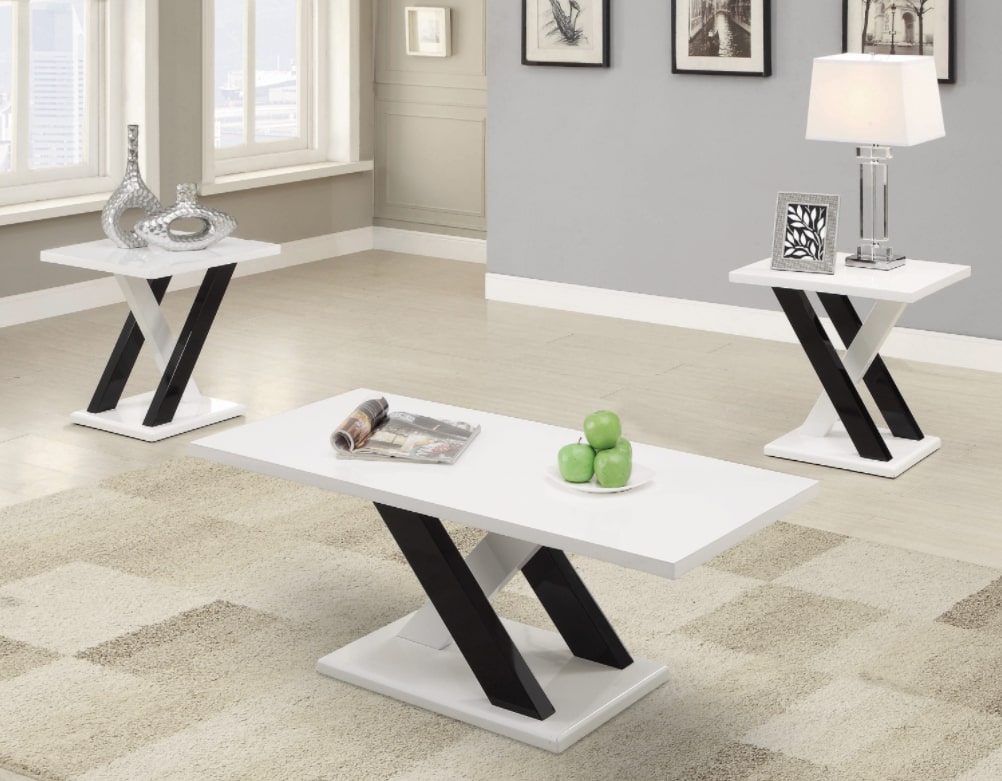 3-piece X-leg Occasional Table Set White and Black