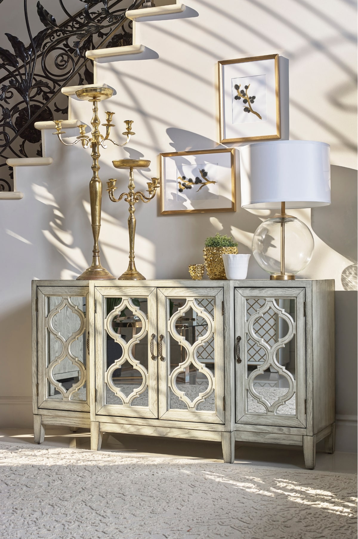 Glam bedroom ideas: 4-door Accent Cabinet Antique White