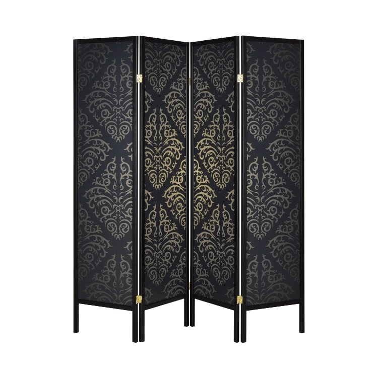 70s interior design: 4-panel Damask Pattern Folding Screen Black