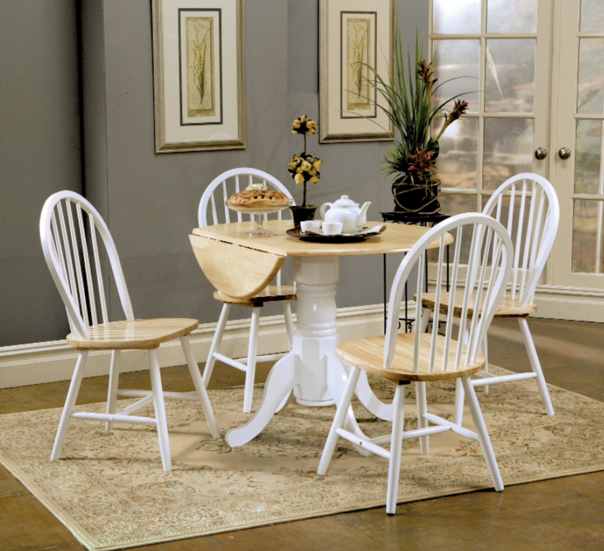 Convertible tables: 5-piece Drop Leaf Dining Set Natural Brown and White