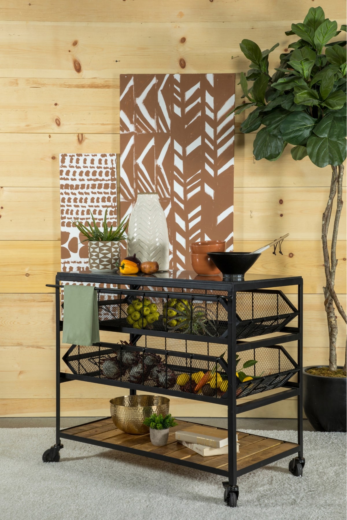 Cozy autumn room decor: Accent Storage Cart with Casters Natural and Black