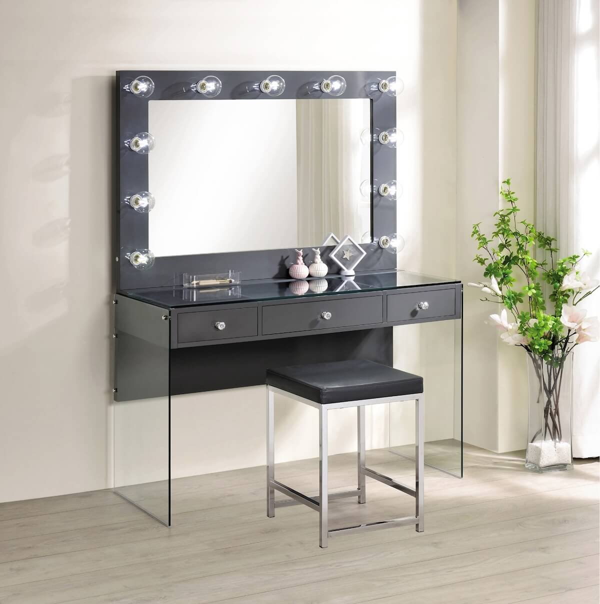 Black modern discount makeup vanity