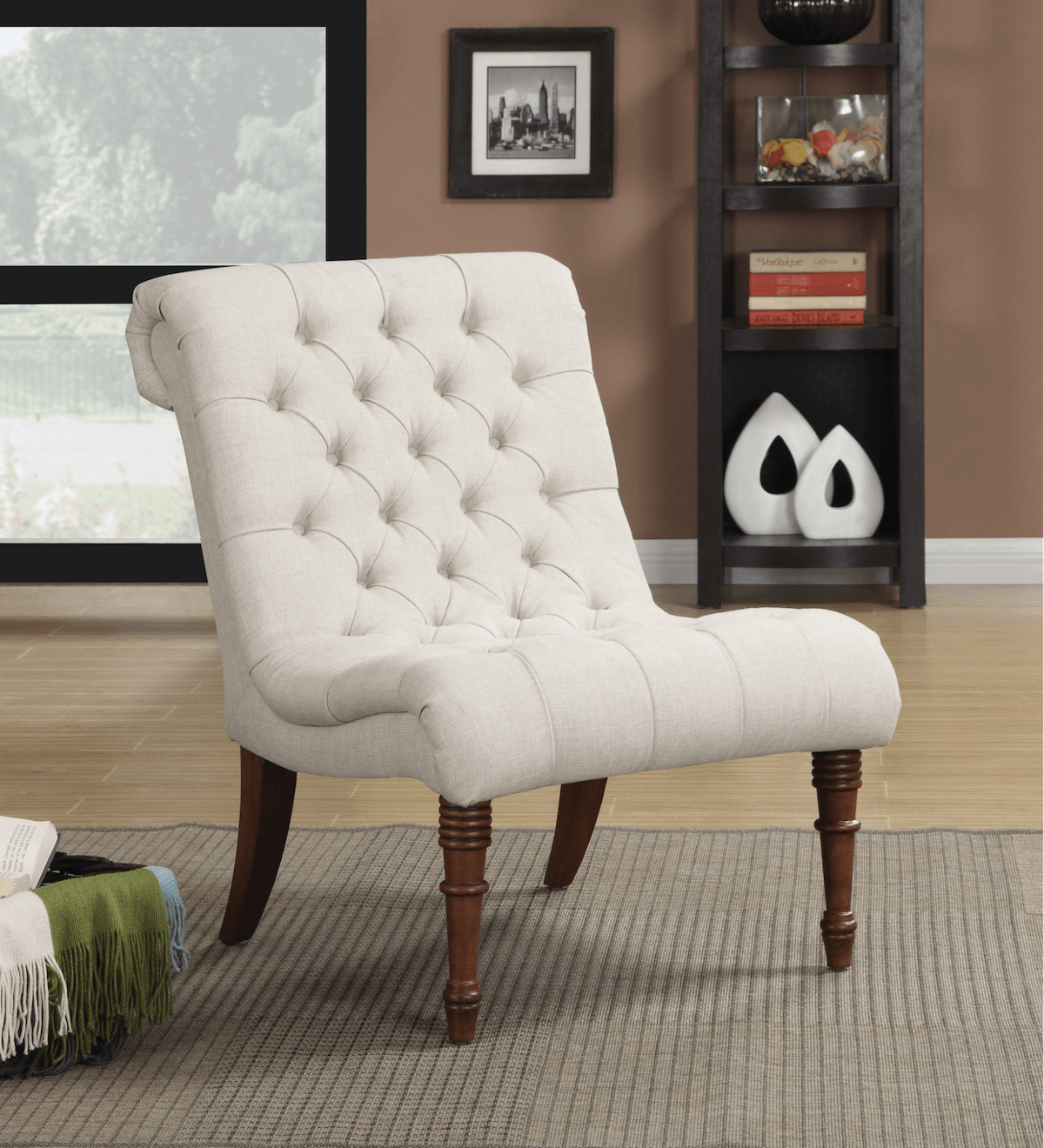 French Country style: Armless Tufted Back Accent Chair Oatmeal