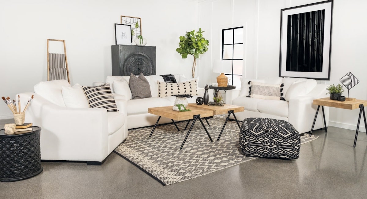 Ashlyn 2-piece Upholstered Sloped Arms Living Room Set White