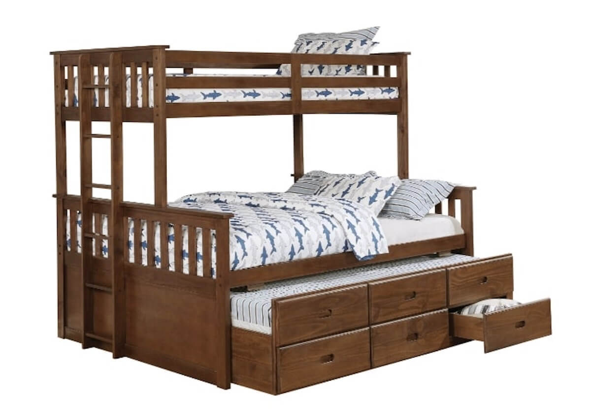 Atkin Twin Extra Long over Queen 3-drawer Bunk Bed Weathered Walnut