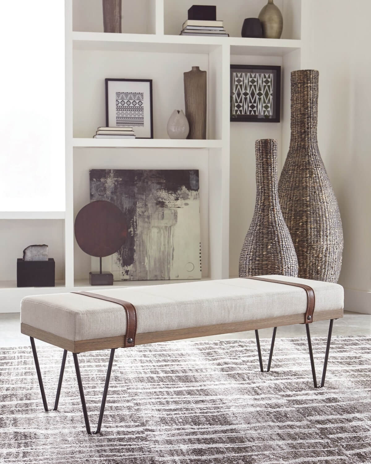 Industrial furniture: Austin Upholstered Bench Beige and Black