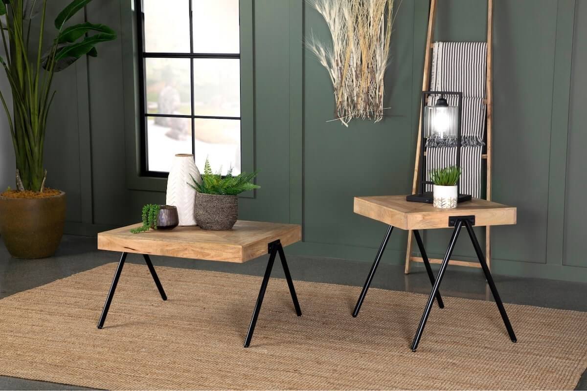 Industrial furniture: Avery Rectangular Coffee Table with Metal Legs Natural and Black