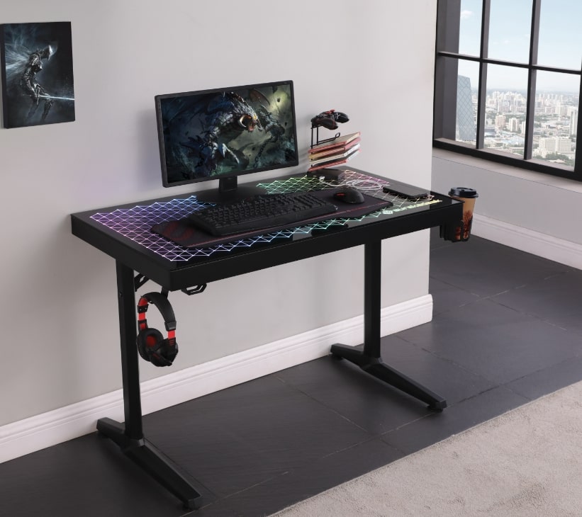 Bonus room ideas: Avoca Tempered Glass Top Gaming Desk Black