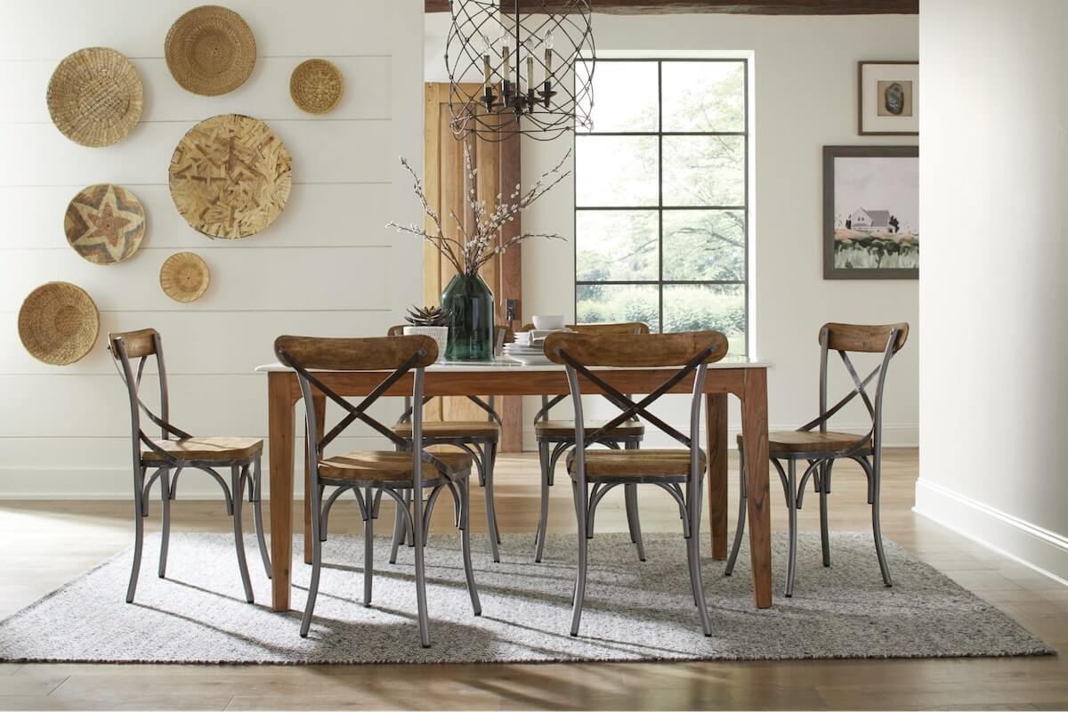 Barrett Marble Top Dining Table White and Natural