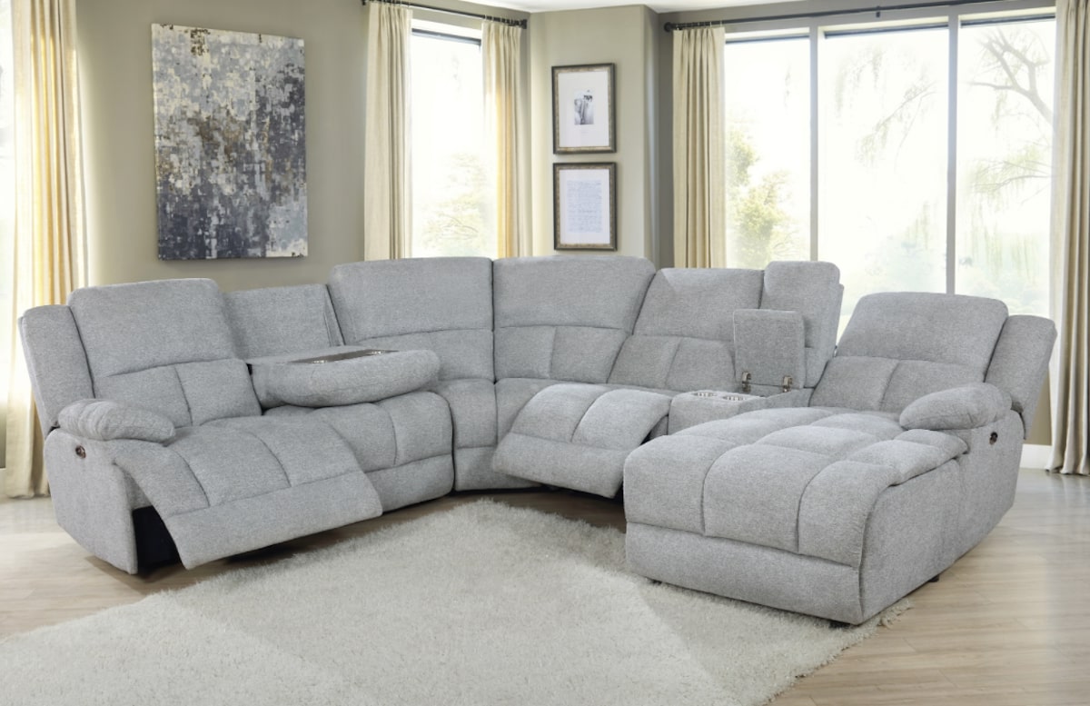 Belize 6-piece Pillow Top Arm Power Sectional Grey