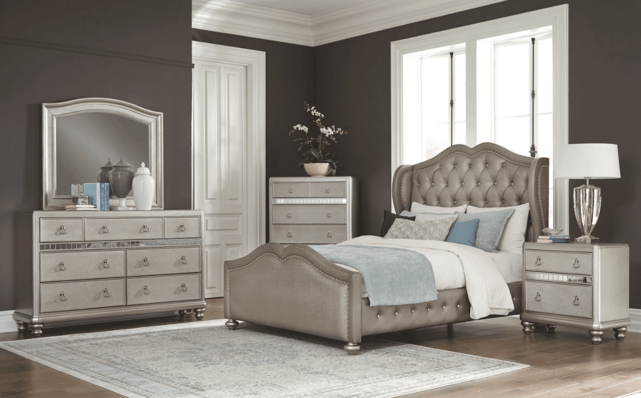 teen girl bedroom ideas: Belmont Upholstered Bedroom Set Metallic Platinum