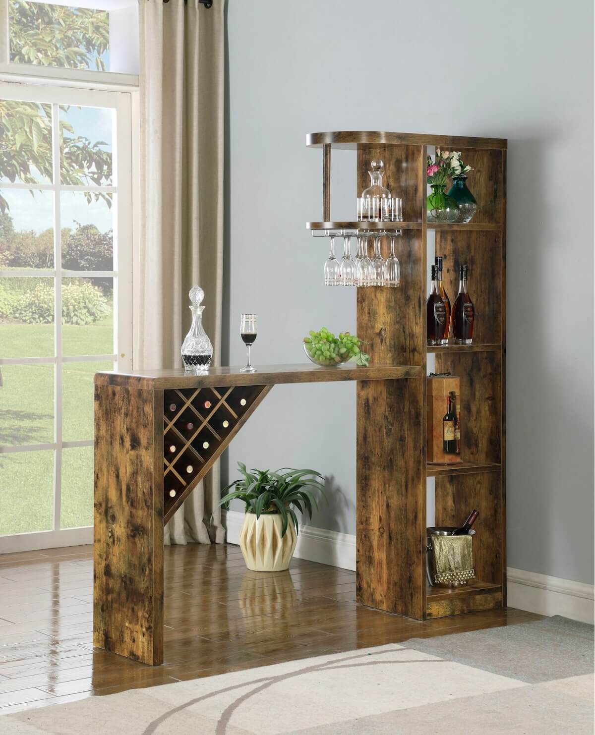 Modern bar cabinet: Belvedere 5-shelf Bar Table Storage Antique Nutmeg