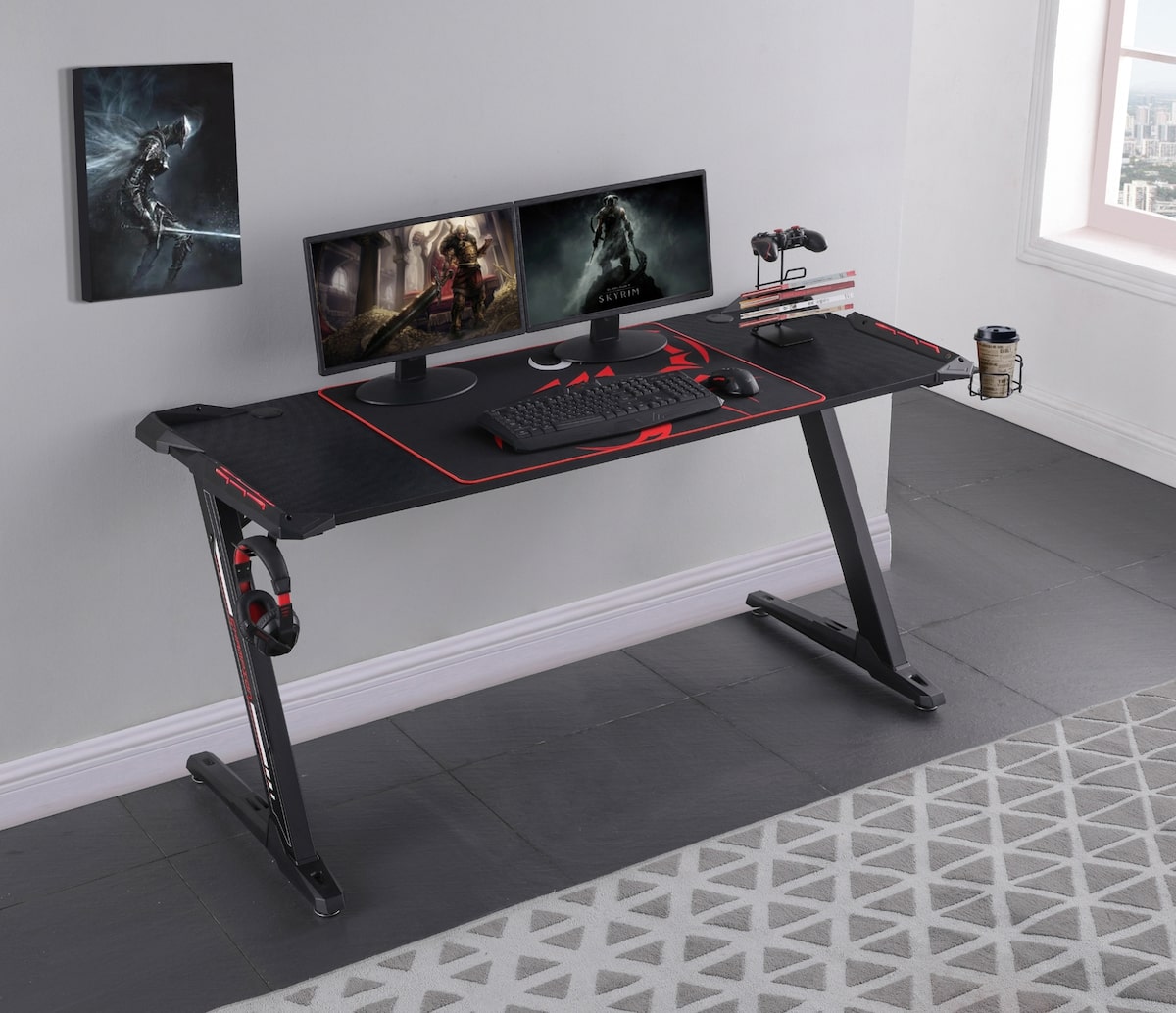 Gaming desk setup ideas: Brocton Metal Z-shaped Gaming Desk Black