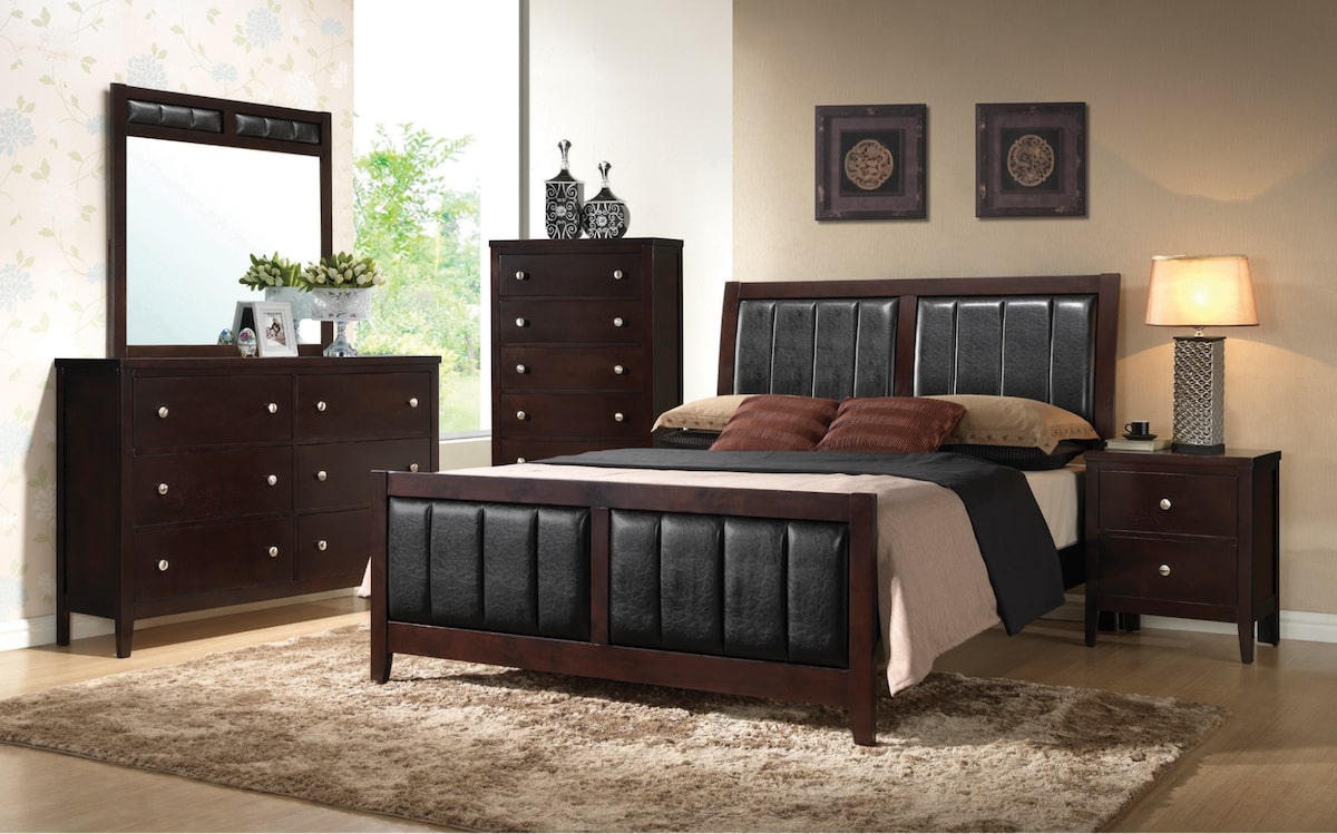 Black furniture: Carlton Queen Upholstered Bed Cappuccino and Black