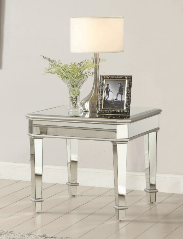 End table decor: Cassandra Square Beveled Top End Table Silver