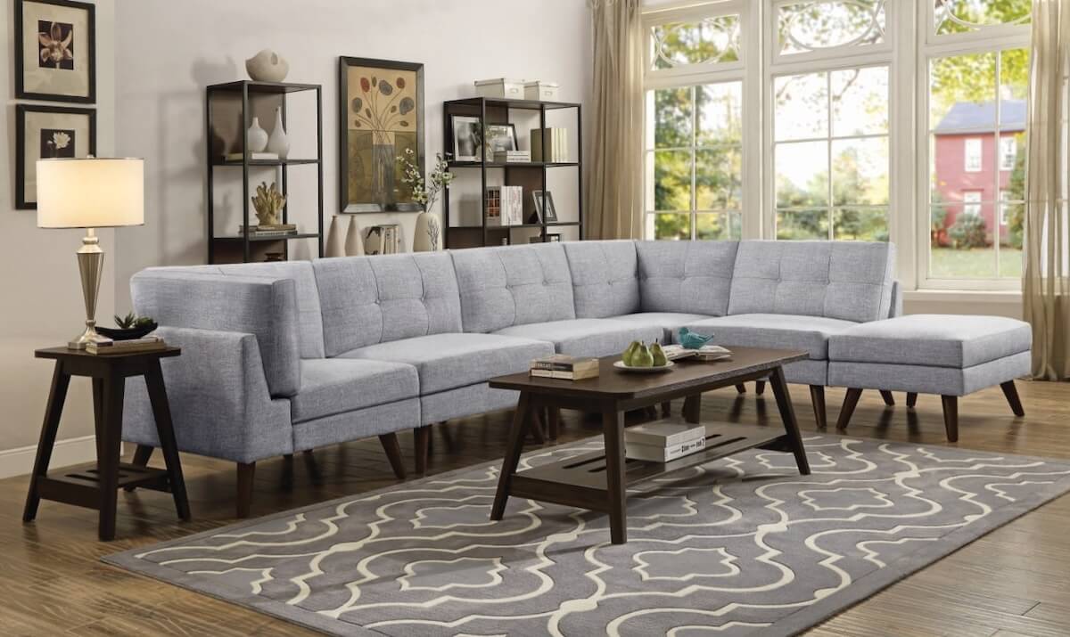 Modular sofas for small spaces: Churchill 6-piece Upholstered Modular Tufted Sectional Grey and Walnut