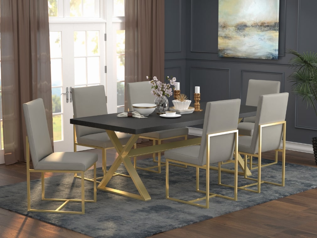 Conway 5-piece Rectangular Dining Set Dark Walnut and Aged Gold