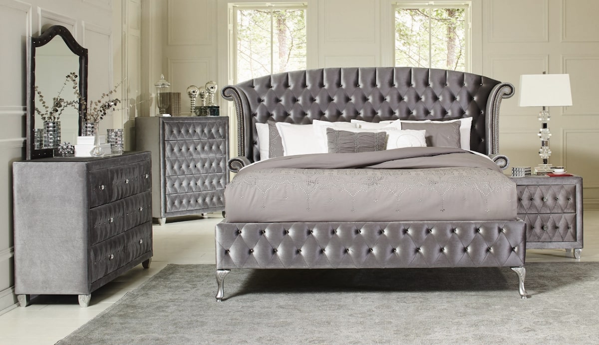 Romantic bedroom ideas: Deanna California King Tufted Upholstered Bed Grey