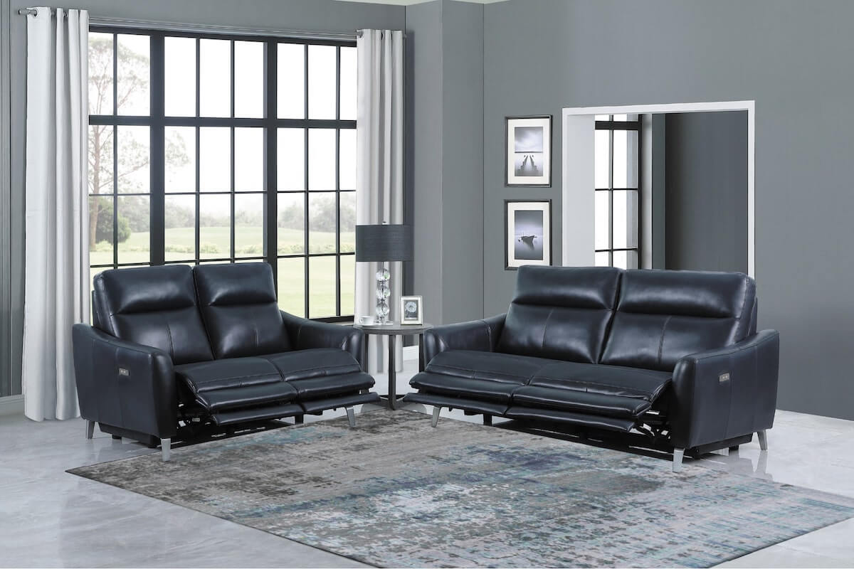 Blue sofa living room: Derek Upholstered Power Living Room Set