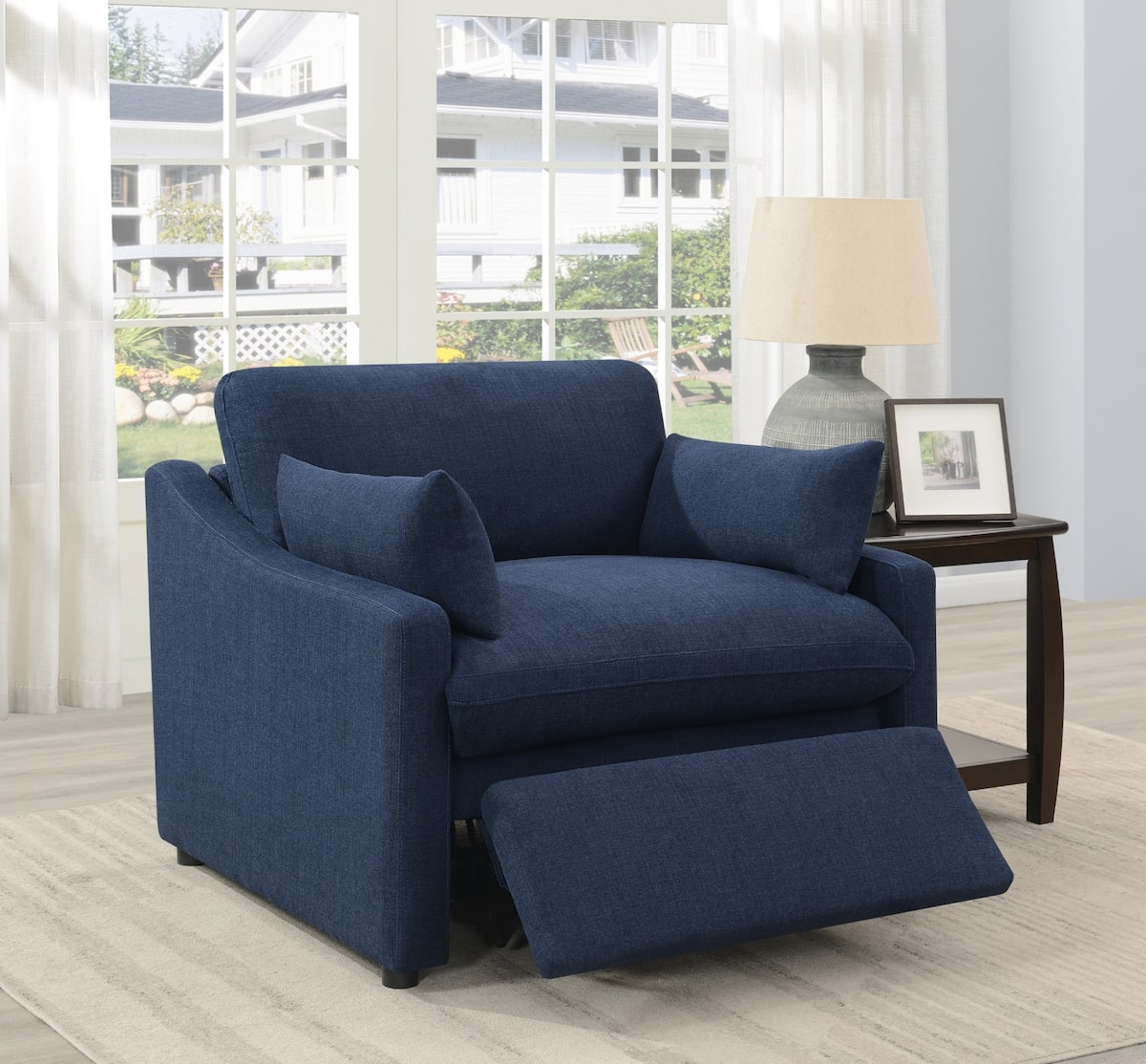 Recliners for small spaces: Destino Cushion Back Power Recliner Midnight Blue