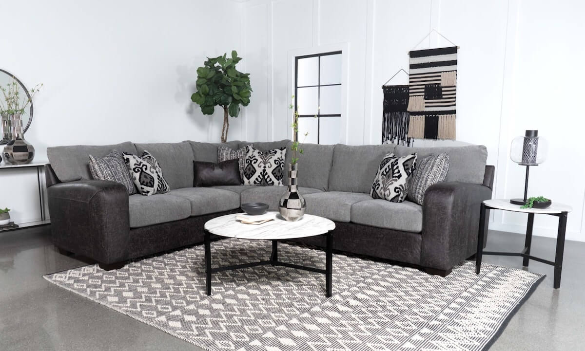 Industrial furniture: Drake Pillow Back L-Shape Sectional Smoke and Onyx