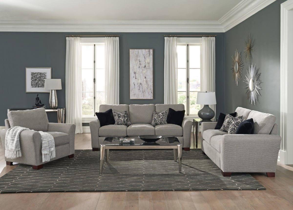 What size rug for living room: Drayton 2-piece Flared Arm Upholstered Living Room Set Warm Grey