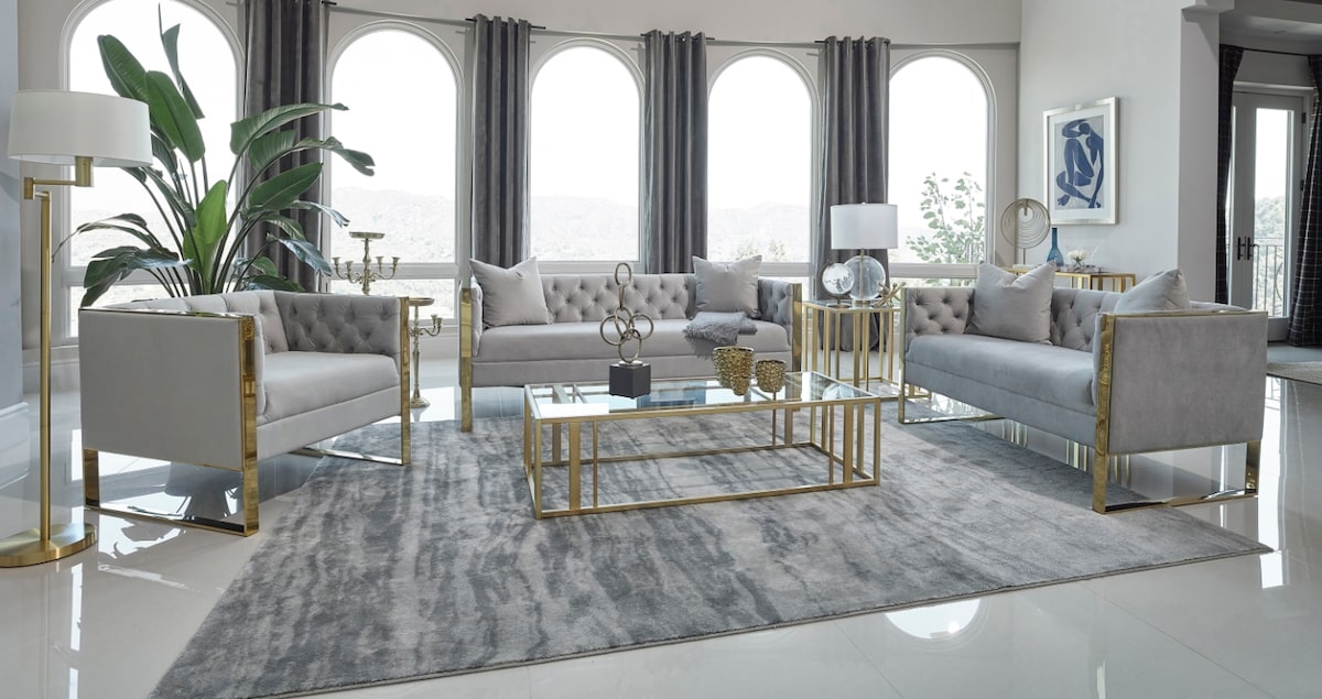 Eastbrook 3-piece Tufted Back Living Room Set Grey
