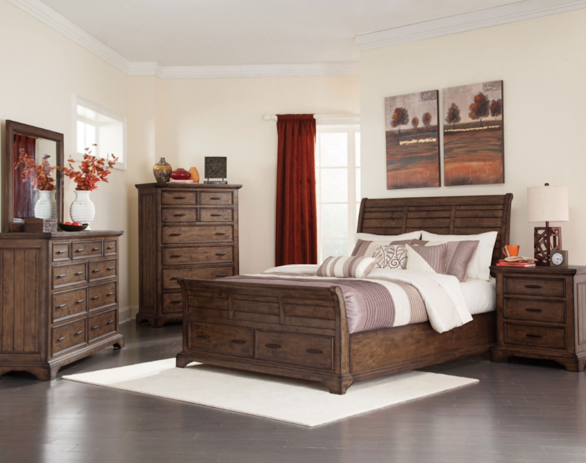 Rustic bedroom ideas: Elk Grove 5-piece Queen Storage Bedroom Set Vintage Bourbon