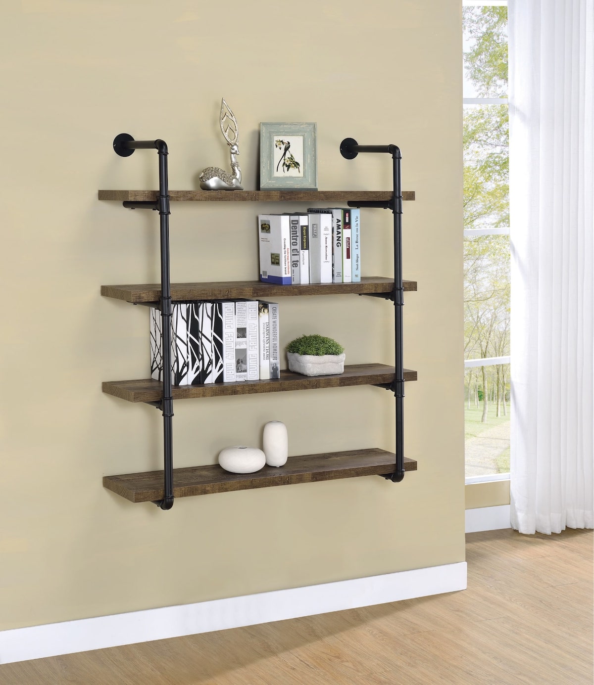 Laundry room ideas: Elmcrest 40-inch Wall Shelf Black and Rustic Oak