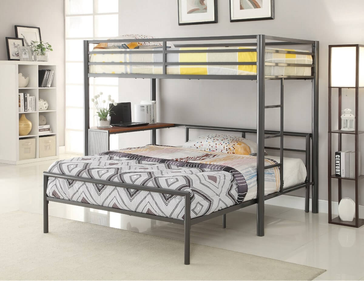 Fisher 2-piece Metal Workstation Loft Bed Set Gunmetal