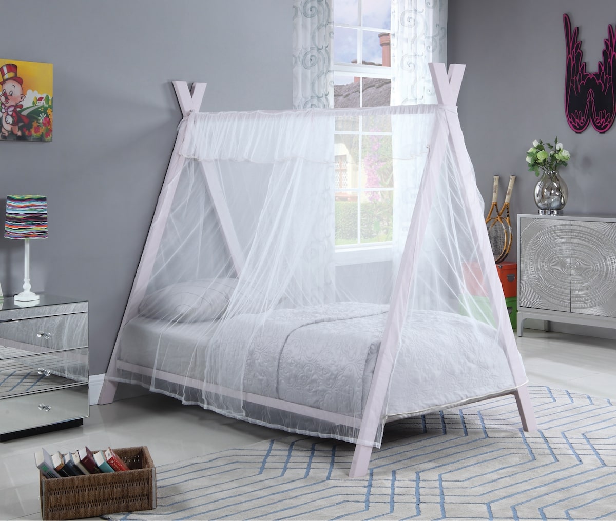 Toddler girl room ideas on a budget: Fultonville Twin Metal Tent Bed Pink