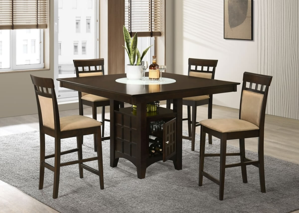 Bar table and stools: Gabriel Square Counter Height Dining Table Cappuccino