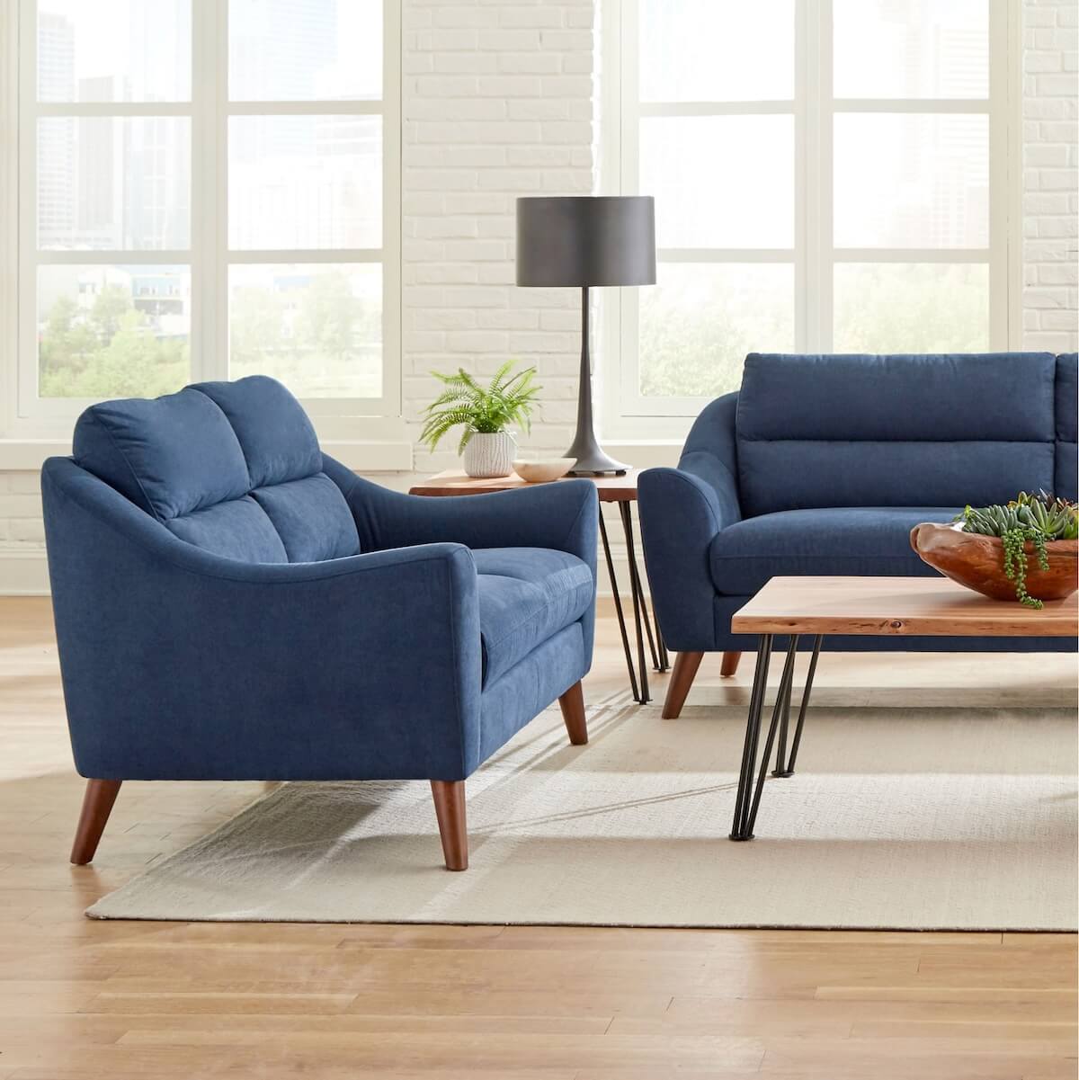 Small loveseat: Gano Sloped Arm Upholstered Loveseat Navy Blue