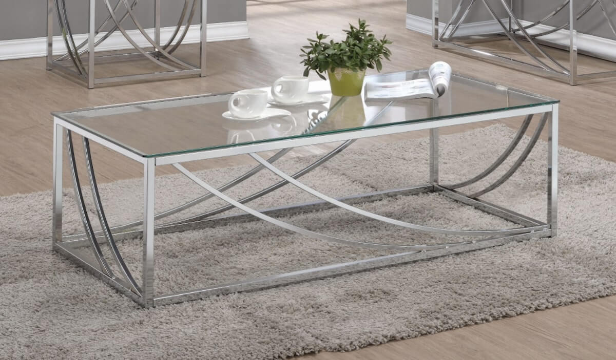 Coffee table decor: Glass Top Rectangular Coffee Table Accents Chrome