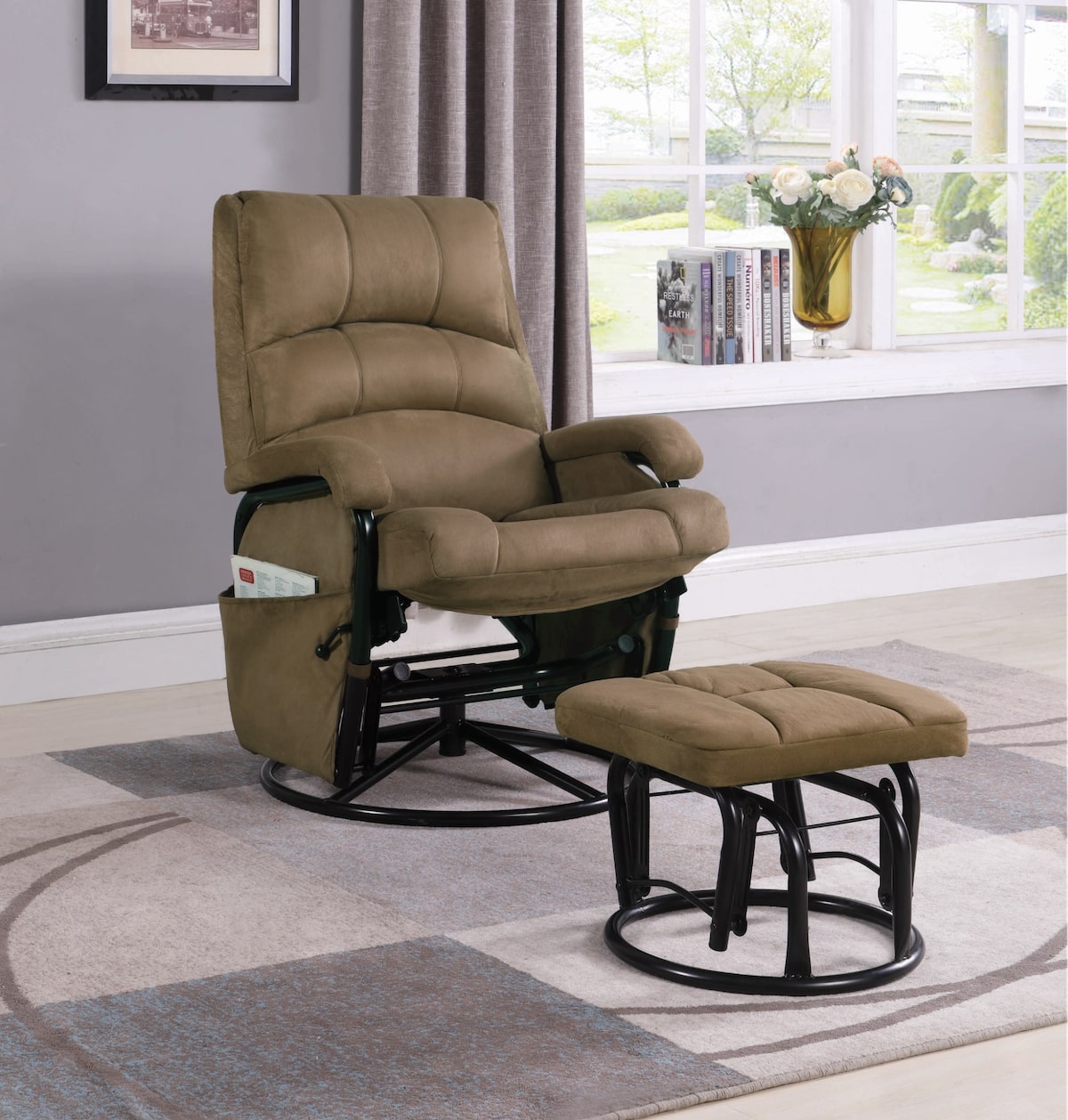 Recliners for small spaces: Glider Recliner with Ottoman Brown and Black