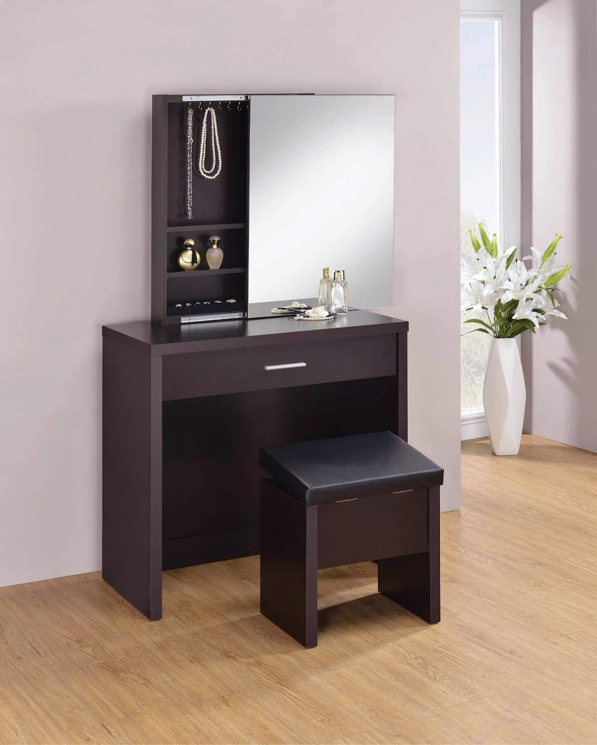 Harvey 2-piece Vanity Set with Lift Top Stool Cappuccino