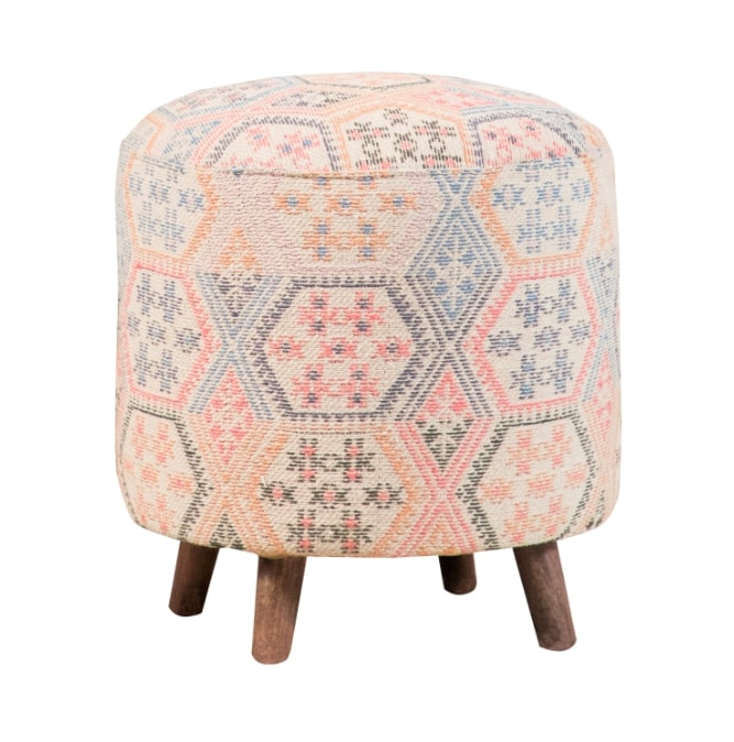 Boho living room: Ikat Pattern Round Accent Stool Multi-color