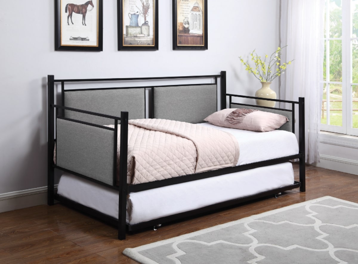 Joelle Upholstered Daybed Grey and Black with Trundle