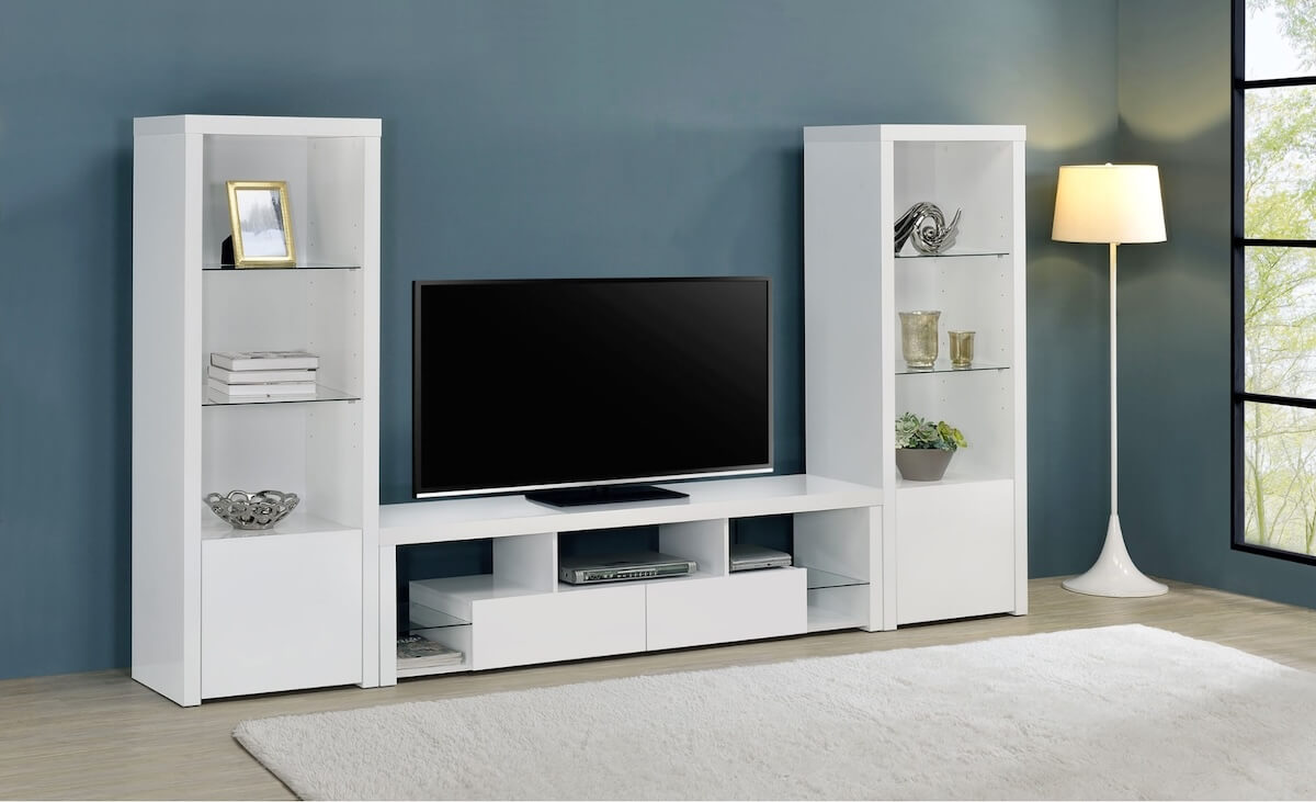 Jude 3-piece Entertainment Center With 71″ TV Stand White High Gloss