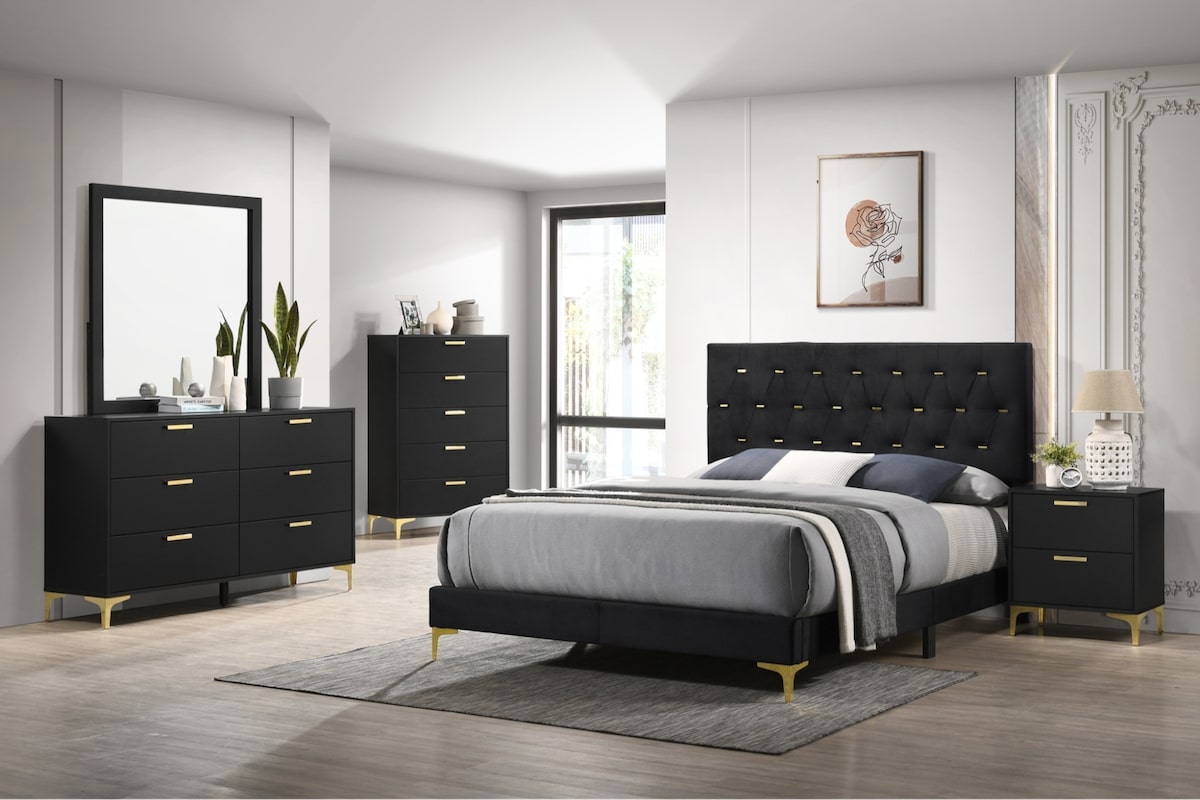 Glam bedroom ideas: Kendall 2-Drawer Nightstand Black and Gold