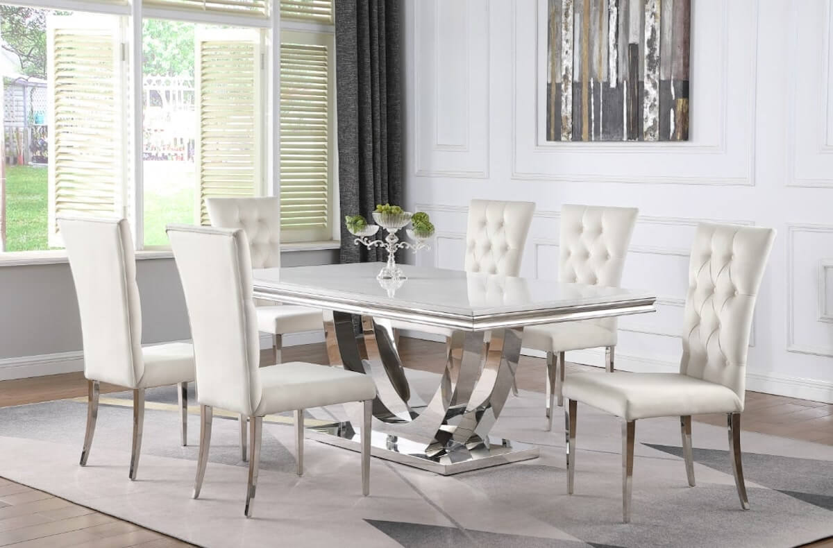 Formal dining room ideas: Kerwin 7-piece Dining Room Set White and Chrome